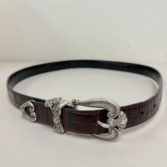 Brighton reversible brown to black crocodile leather belt silver buckle 34 L main image 14